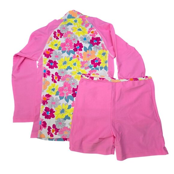 SunBusters Rash Guard Set 4-5Yrs UPF 50 Pink Floral Long Sleeve Short JJ4126 - Picture 2 of 7
